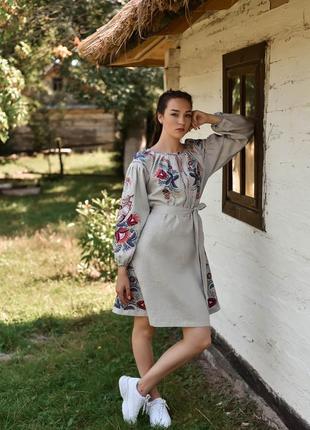 4604к розкішна натуральна вишиванка вишита сукня в стилі бохо на 100% льоні5 фото