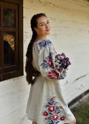 4604к розкішна натуральна вишиванка вишита сукня в стилі бохо на 100% льоні6 фото