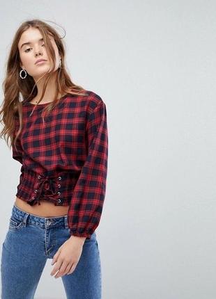 Блуза топ у клітинку з корсетною талією bershka5 фото