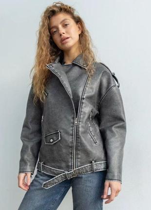 Демісезонна шкіряна куртка-косуха "vintage2 фото