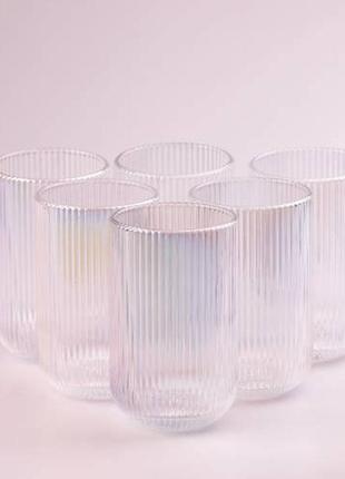 Набор стаканов высоких фигурных прозрачных ребристых из толстого стекла 6 штук (наборы разноцветные)2 фото