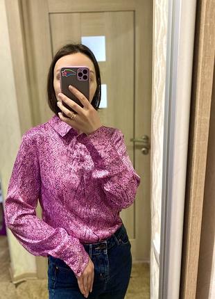 Рубашка сорочка блуза штучний шовк стильна приталена