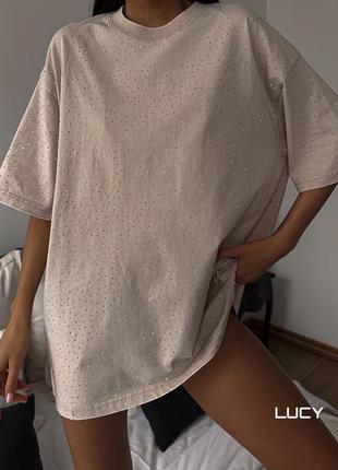 Женская футболка двунитка смкамением оверсайз