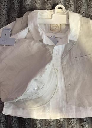 Комплект из льна, тройка (рубашка, жилет, кепи) на 6 месяцев