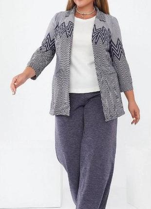Костюм-тройка: блуза, пиджак, брюки серый шерсть трикотаж2 фото