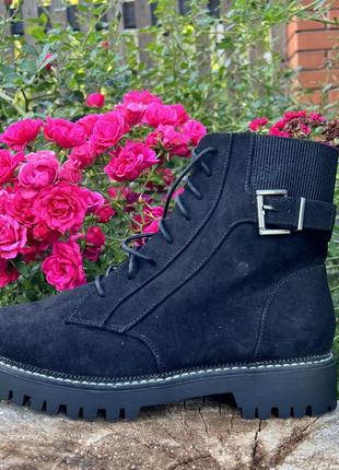 Новые женские черные замшевые сапожки сапоги ботинки весенние демисковые ботинки ботинки сапоги сапожки берцы6 фото