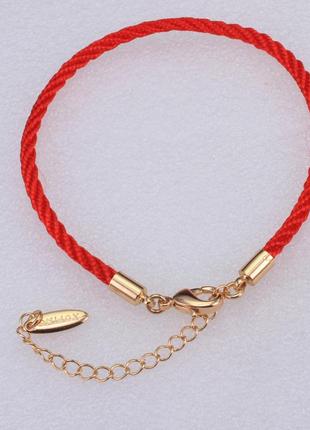 Красный переплетенный браслет-оберег косичкой р. 17-20 см, позолота, красная нить3 фото