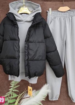 Куртка короткая женская стеганая базовая весенняя на весну демисезонная батал черная коричневая бежевая белая спортивный костюм джоггеры черный бежевый серый8 фото