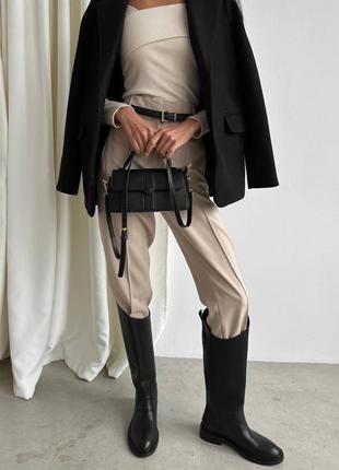 Жіночі стильні брюки чорний беж, костюмка3 фото
