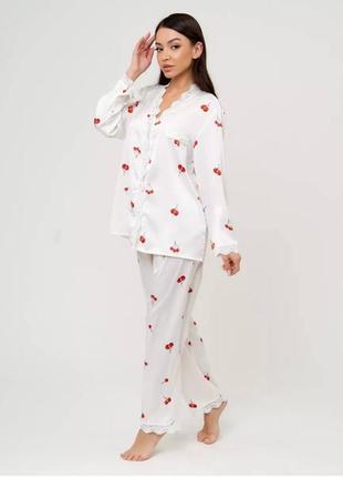 Піжама з шовку з принтом вишеньки