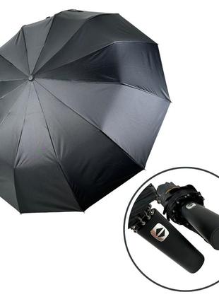 Стильный мужской складной зонт-автомат на 12 двойных спиц с прямой ручкой от feeling rain, черный, 02312-1