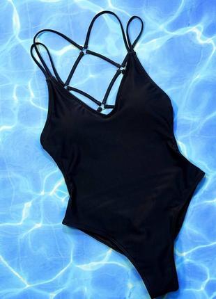 Черный шикарный купальник с открытой спинкой2 фото