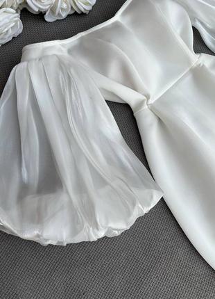 Св'яткова, весільна, біла елегантна жіноча сукня атлас та органза3 фото