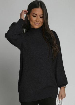 Жіночий повсякденний светр, трикотаж з ангорою чорний сірий дж...2 фото