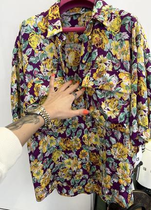 Яркая натуральная шелковая вискоза рубашка блузка стиль zimmermann5 фото