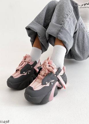 Стильные кроссовки на массивной подошве с камушками / кроссовки женски на платформе вставки сетка6 фото