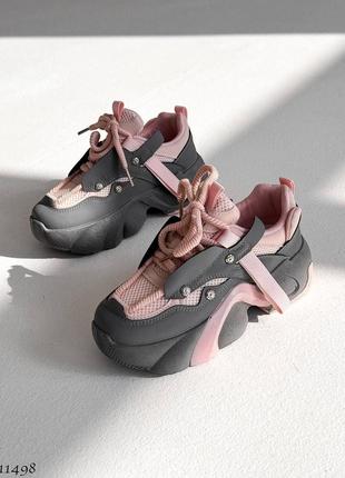 Стильні кросівки на масивній підошві з камінцями / кроссовки женские на платформе вставки сетка2 фото