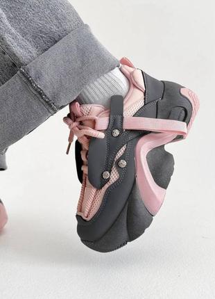 Стильні кросівки на масивній підошві з камінцями / кроссовки женские на платформе вставки сетка1 фото