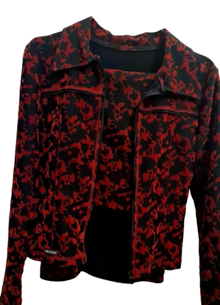 Костюм піджак спідниця +топ exclusive жіночий недорого святковий піджак спідниця топ чорний червоний стрейч