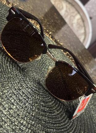 Солнцезащитные очки ray ban коричневые глянцевые polarized квадратные с полуоправой рей бен клаб мастер4 фото