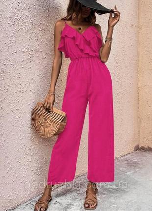 Легкий женский летний комбинезон ткань софт цвет розовый