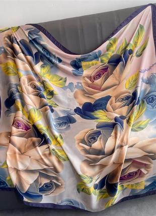 110*110 см люксовый шелковый большой женский модный платок с узором1 фото