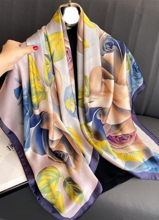 110*110 см люксовый шелковый большой женский модный платок с узором2 фото