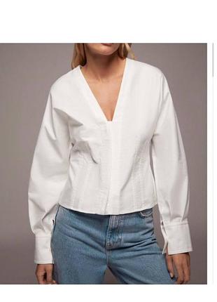 Белая блуза рубашка коттон zara размер s 26 блузка корсет кофта