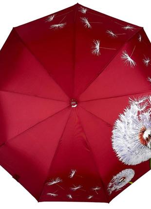 Яскрава жіноча парасоля напівавтомат з принтом кульбабки на 9 шпиць від susino, червоний, sys 0645-43 фото