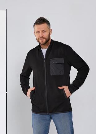 Мужская трикотажная кофта на молнии с воротником стойкой и накладными карманами батал