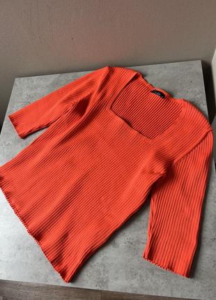 Реглан морковного цвета гольф с квадратным вырезом оранжевый 🧡 в рубчик8 фото