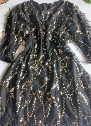 Гламурна ечірня блискуча чорна сукня плаття міді в паєтки бренд boohoo2 фото