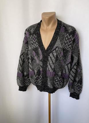 Свитер кардиган винтаж винтажный серный фиолетовый с узором абстрактный геометрический рисунок moda1 фото