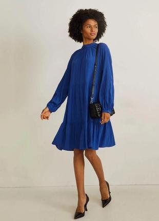 Синее платье c&amp;a premium ярусное миди с длинным рукавом электрик2 фото