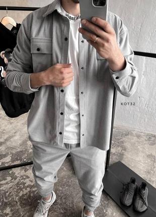 Костюм чоловічий на весну сірого кольору (сорочка + штани)
