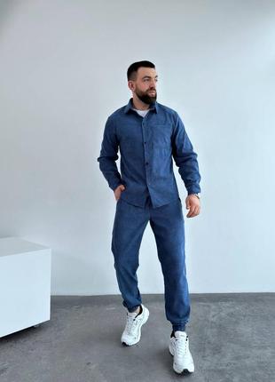 Люксовий вельветовий діловий костюм чоловічий комплект сорочка і штани