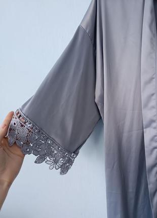 Халат домашній накидка атласний сірий бузковий одяг для дому2 фото