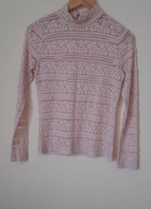 Блузка блідо-рожевого кольору із стрейчевого гіпюру з довгими ...2 фото