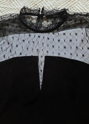 Блузка чорного кольру гіпюр+оксамит з довгим рукавом5 фото