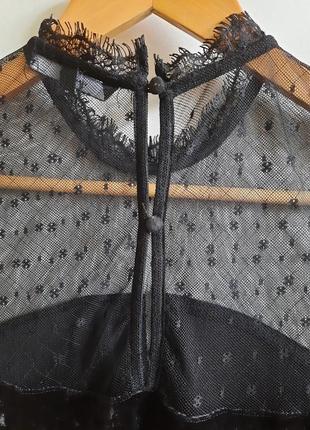 Блузка чорного кольру гіпюр+оксамит з довгим рукавом10 фото