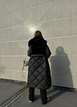 Зимнее пальто с эко-мехом пв-335 черный4 фото