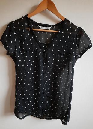 Блузка чорна в білий горошок