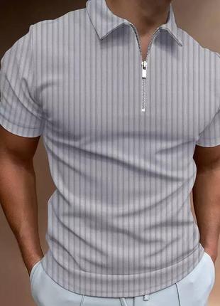 Солидная мужская футболка поло в рубчик с воротником на молнии1 фото