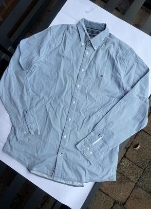 Фирменная базовая голубая рубашка tommy hilfiger