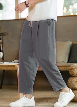Чоловічі лляні оверсайз брюки вільного крою штани з льону широкі