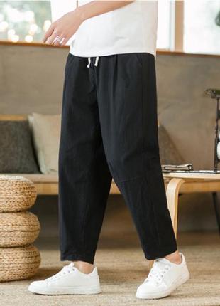 Мужские льняные оверсайз брюки свободного кроя брюки из льна широкие