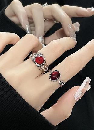 Красные регулируемые кольца в винтажном стиле ❣️5 фото