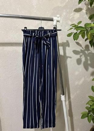 Легкие брюки в полоску/летние брюки в полоску/синие брюки в полоску1 фото
