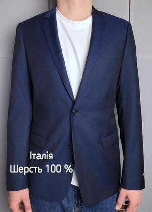 Мужской пиджак винтаж ретро базовый синий шерстяной италия jerem black collection