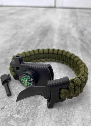 Браслет из паракорда с ножом paladin (зелёная полка)  /\